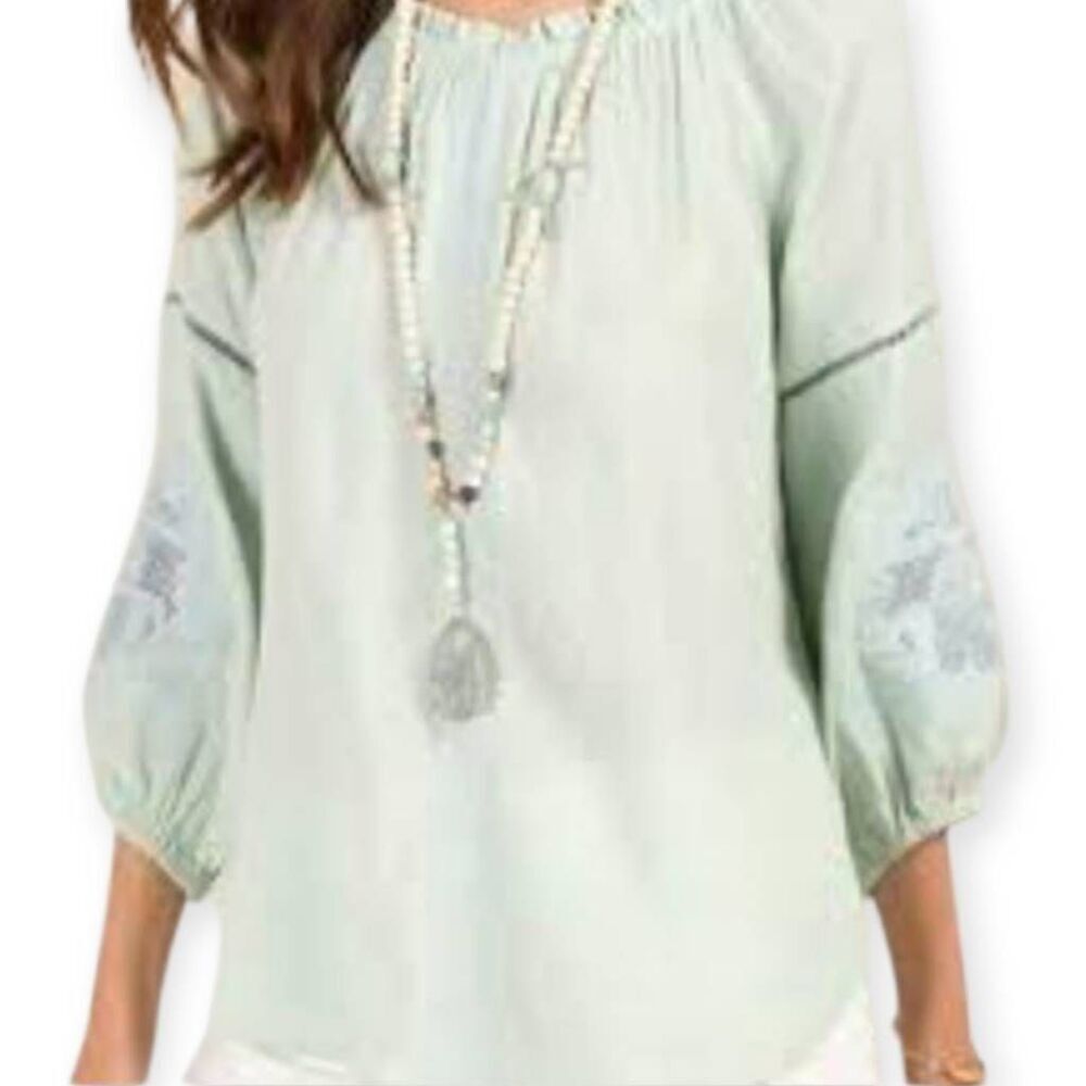 FRANCESCA'S BLUE RAIN MINT OFF-THE-SHOULDER TOP SZ.S EUC.